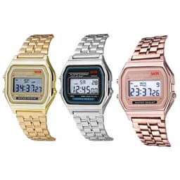 image-Electronic Quartz Watch - LED Display, Waterproof, Stainless Steel Band