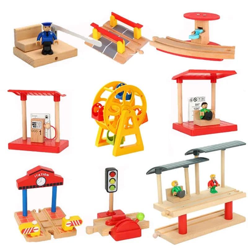 image-Wooden Train Track Accessories - Educational DIY Toys for Children