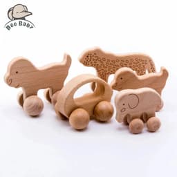 image-Organic Beech Wooden Animal Block Toy Car for Babies - Montessori Gift