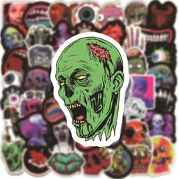 image-GOGOTU Halloween Stickers - Waterproof Skull Zombie Decals for Cool Graffiti