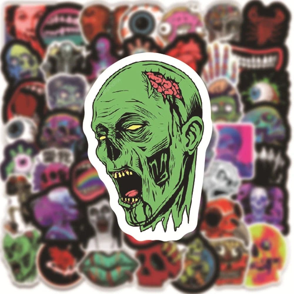 image-GOGOTU Halloween Stickers - Waterproof Skull Zombie Decals for Cool Graffiti