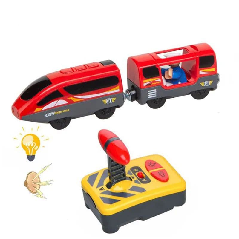 image-RC Electric Train Set with Wooden Tracks - Educational Fun for Kids