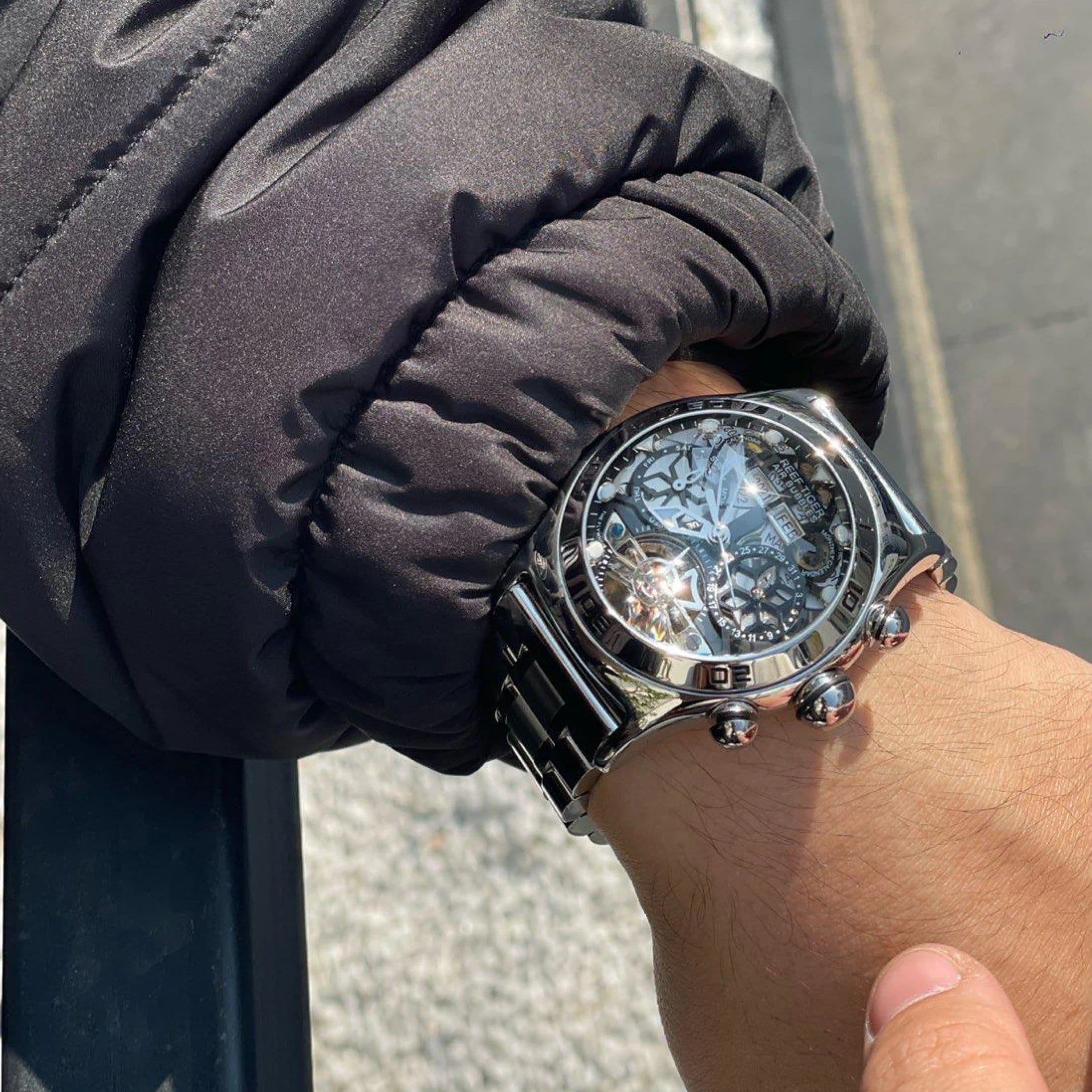 image-Reef Tiger RGA703 Sport Watch - Luminous Automatic Steel Bracelet Timepiece