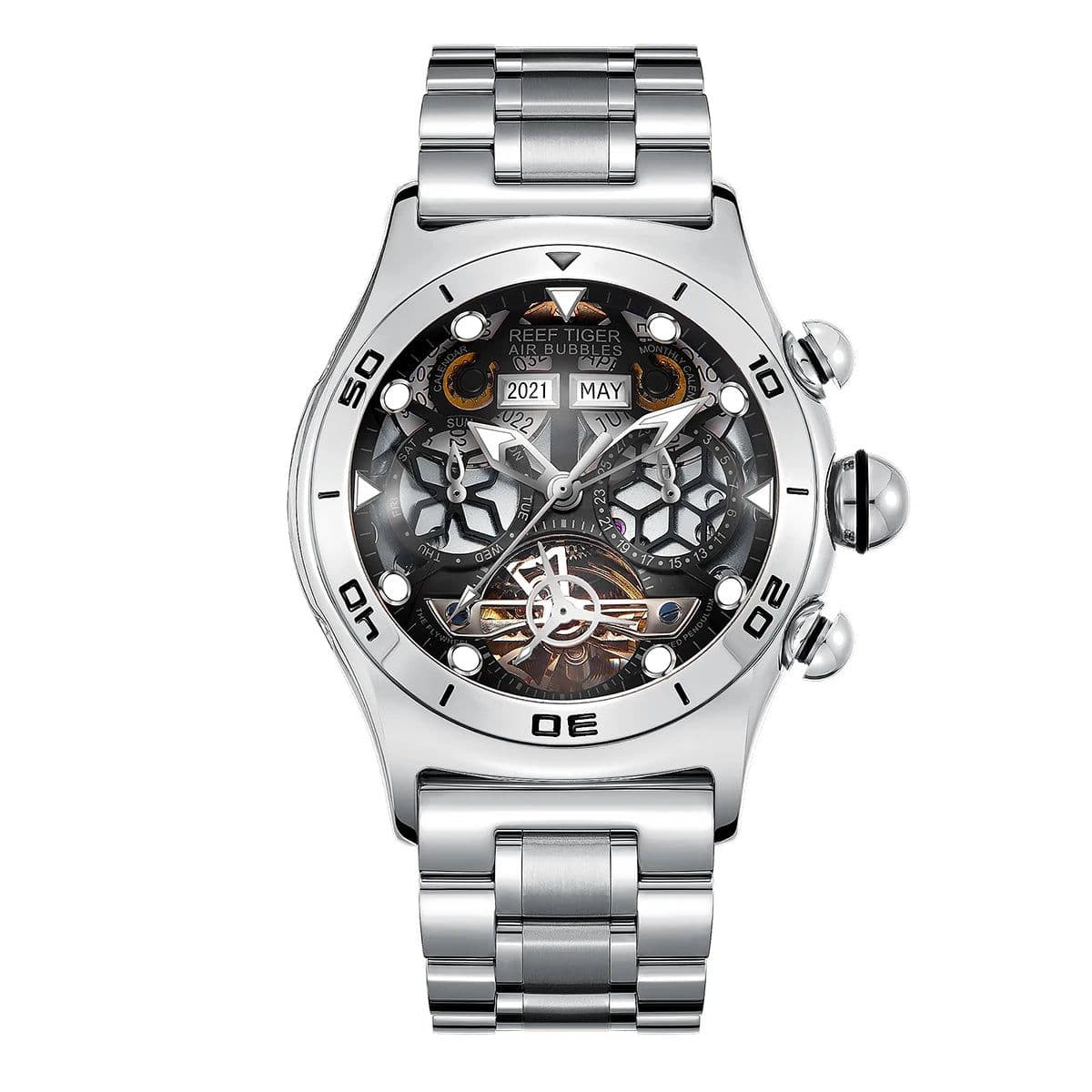 image-Reef Tiger RGA703 Sport Watch - Luminous Automatic Steel Bracelet Timepiece
