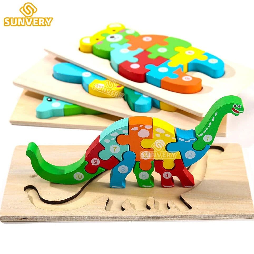 image-SUNVERY Educational Wooden Puzzle - Safe & Colourful Learning Toy