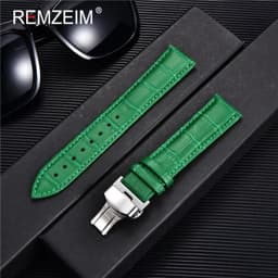 image-REMZEIM Leather Watchband with Butterfly Clasp - Stylish & Durable Strap