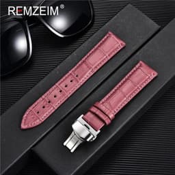 image-REMZEIM Leather Watchband with Butterfly Clasp - Stylish & Durable Strap