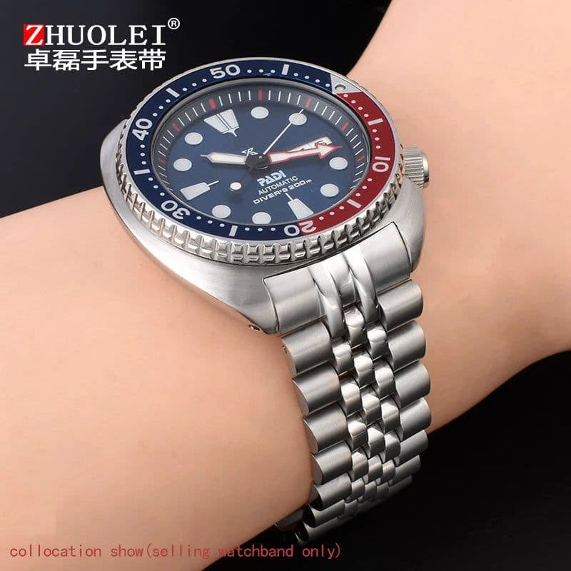 image-ZETHYDUM Stainless Steel Watchband 22mm Folding Buckle for Traditional Watches