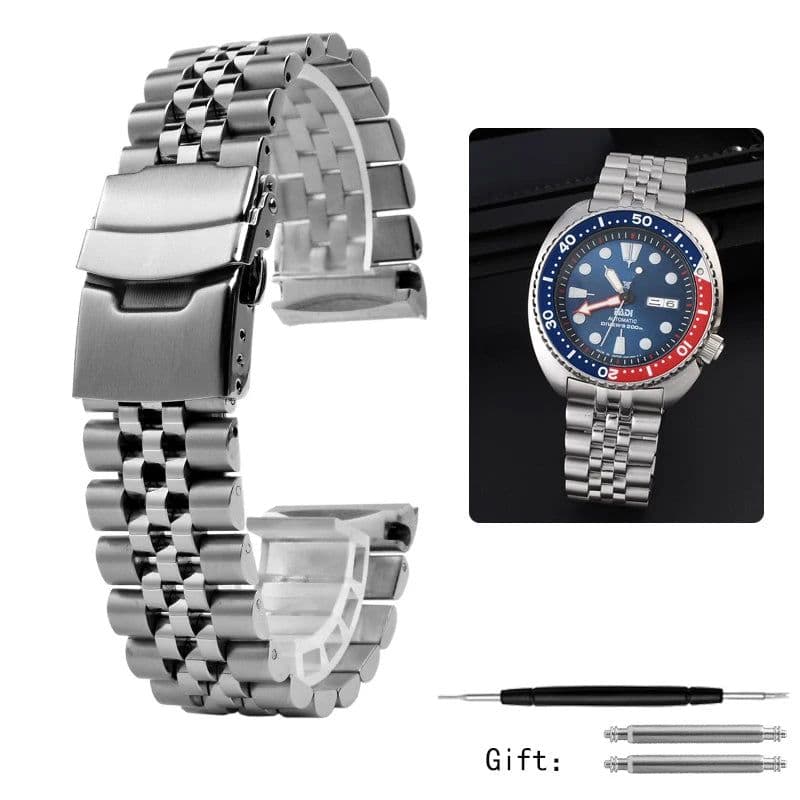 image-ZETHYDUM Stainless Steel Watchband 22mm Folding Buckle for Traditional Watches