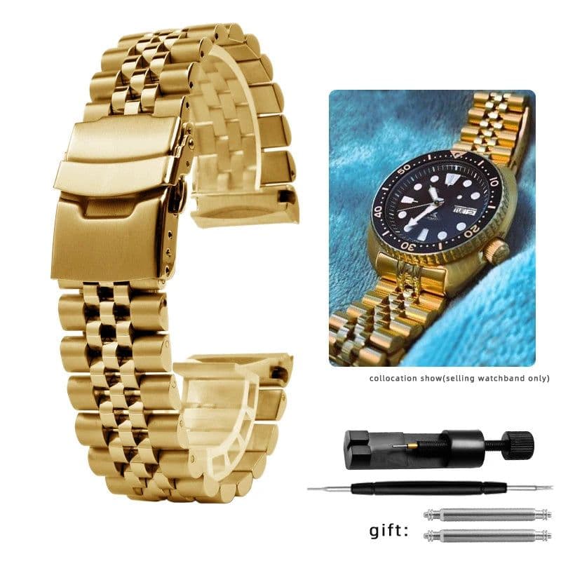 image-ZETHYDUM Stainless Steel Watchband 22mm Folding Buckle for Traditional Watches