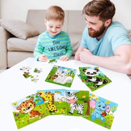 image-SUNVERY Animal Jigsaw Puzzle Set - Educational 6 Pack Wooden Toys for Toddlers