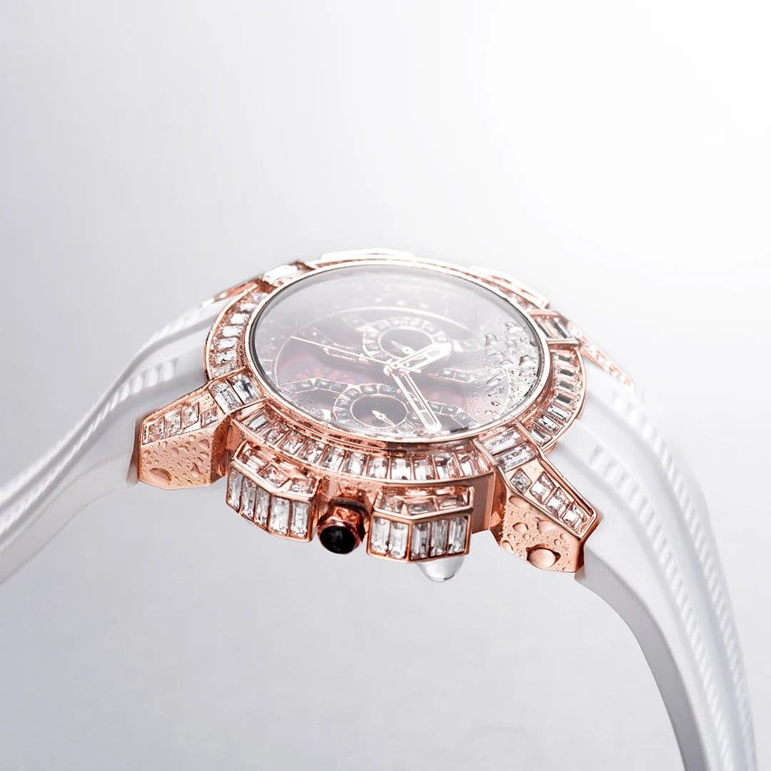 image-MISSFOX Luxury Iced Out Quartz Watch with Diamond Bezel & Calendar Function