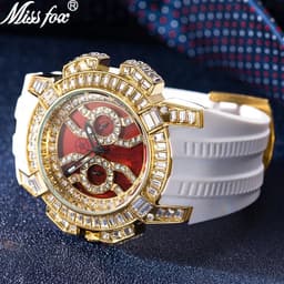image-MISSFOX Luxury Iced Out Quartz Watch with Diamond Bezel & Calendar Function