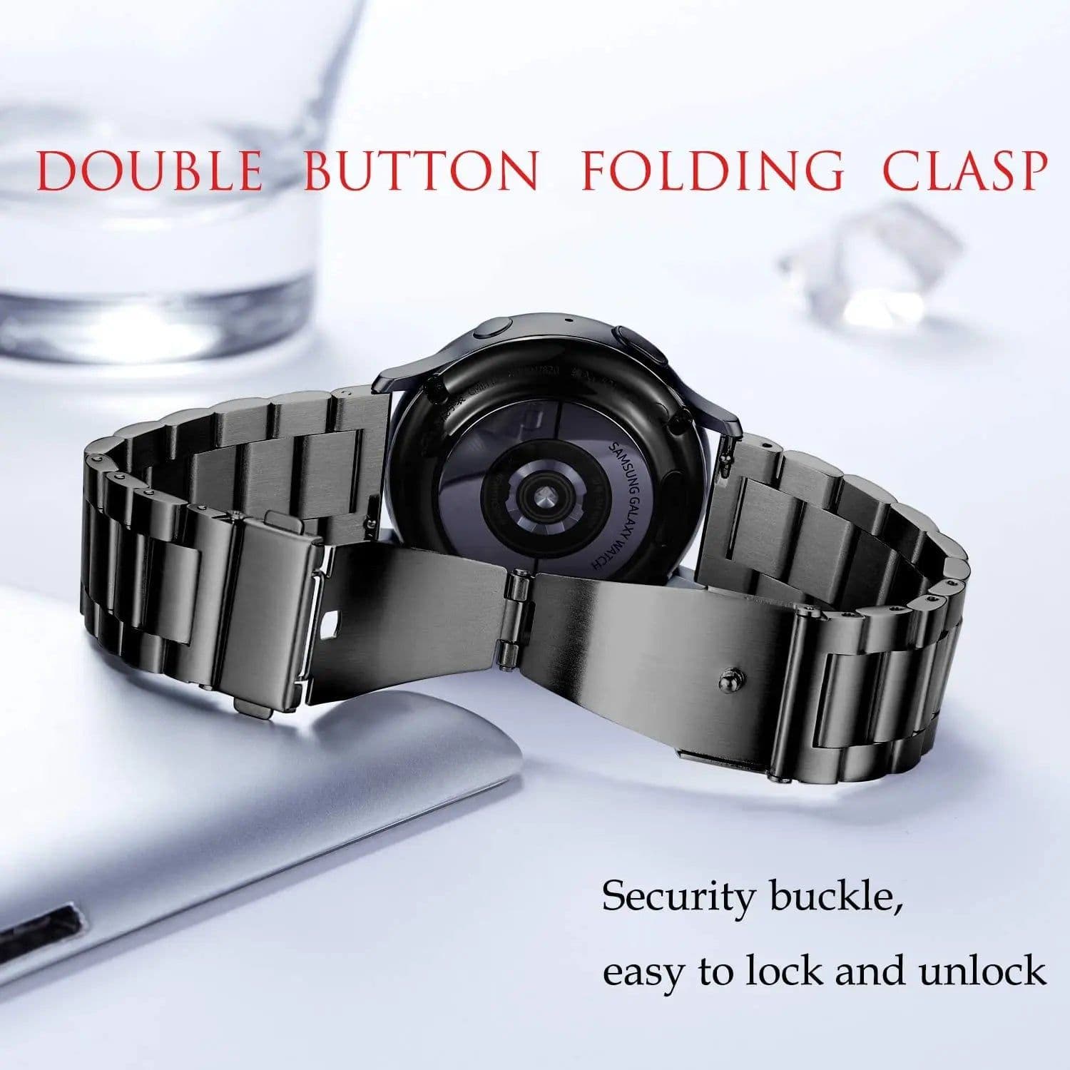 image-Jansin Stainless Steel Watch Band for Galaxy Watch Active 2 - Durable & Comfortable