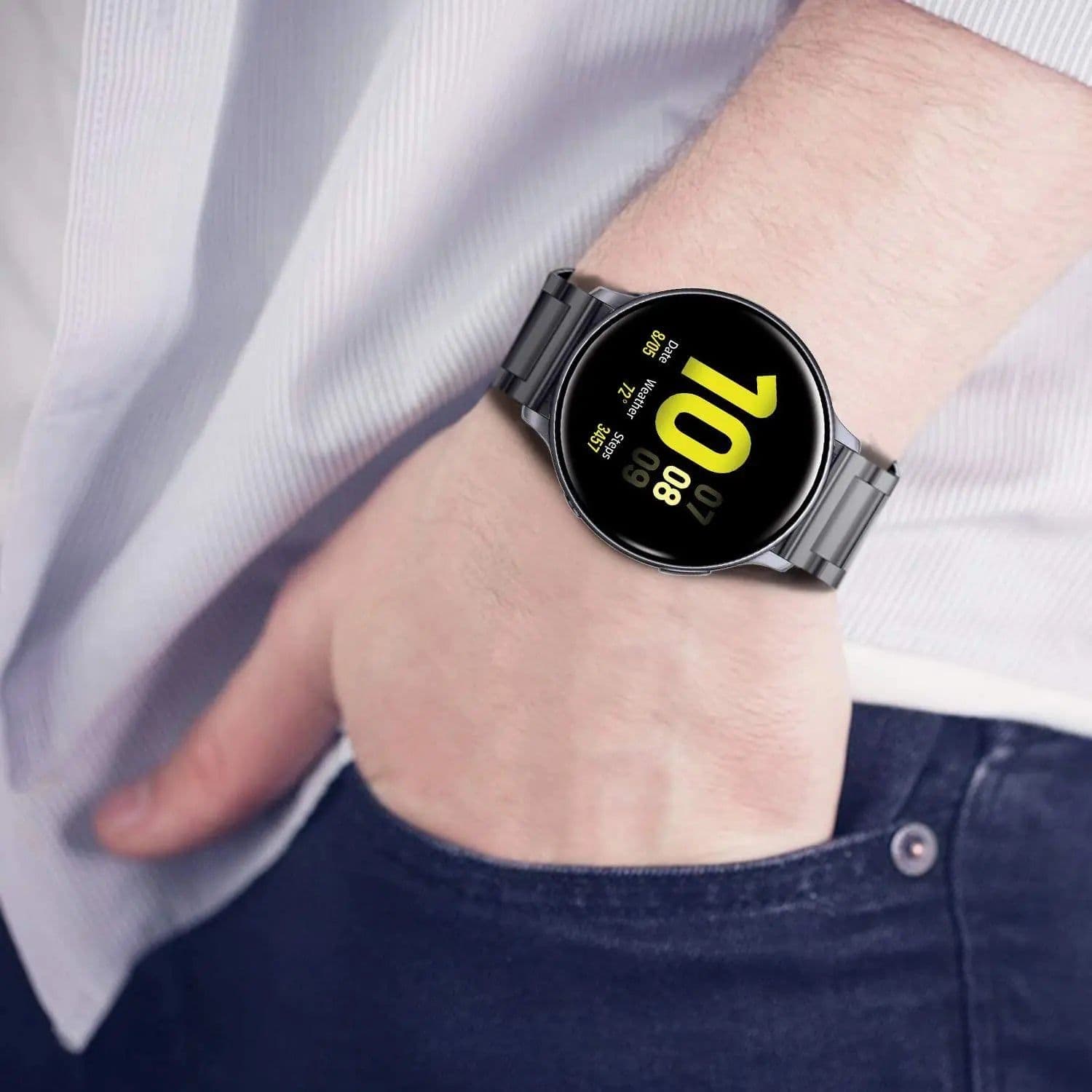 image-Jansin Stainless Steel Watch Band for Galaxy Watch Active 2 - Durable & Comfortable
