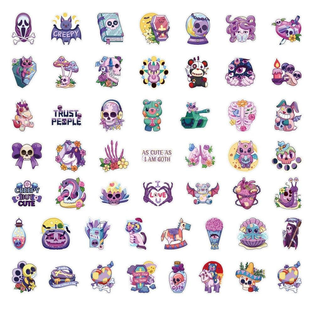 image-Cute Gothic Halloween Stickers - Artistic Horror Decals for Laptops & More
