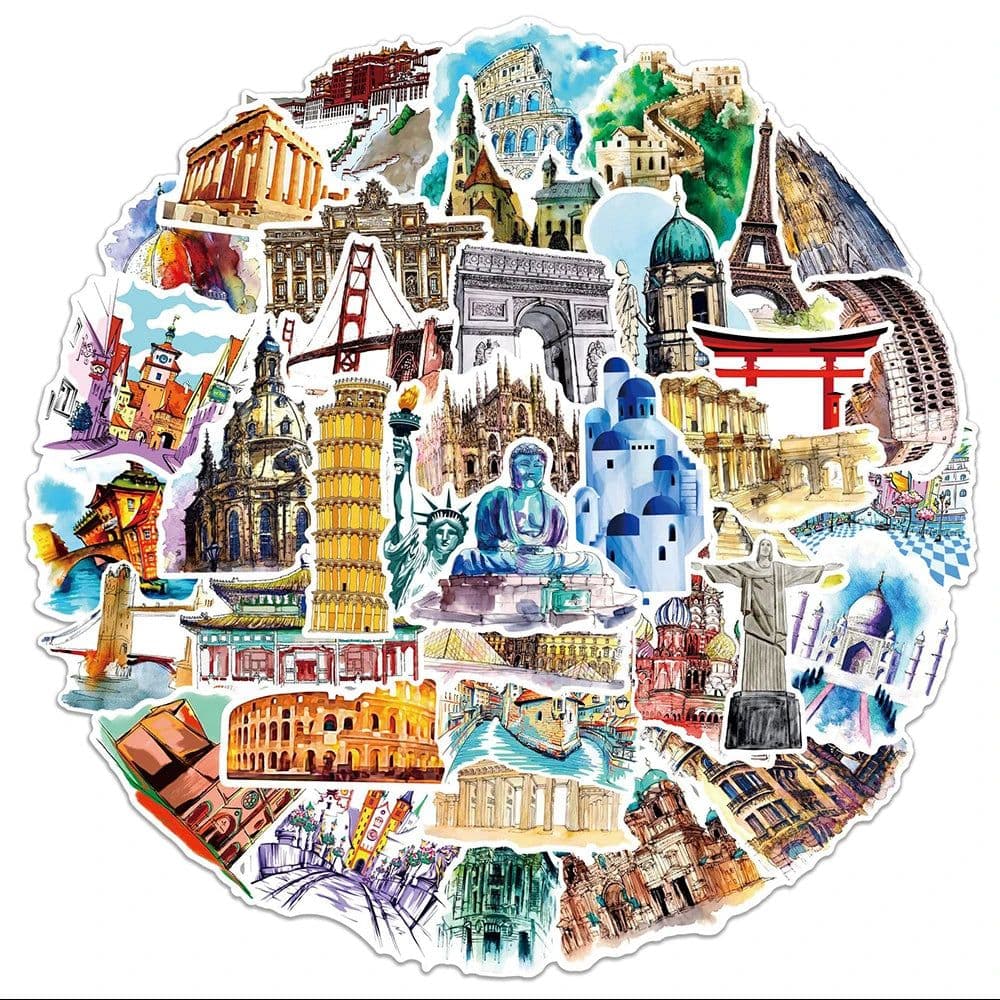 image-GOGOTU Waterproof World Famous Building Stickers for Travel & Décor