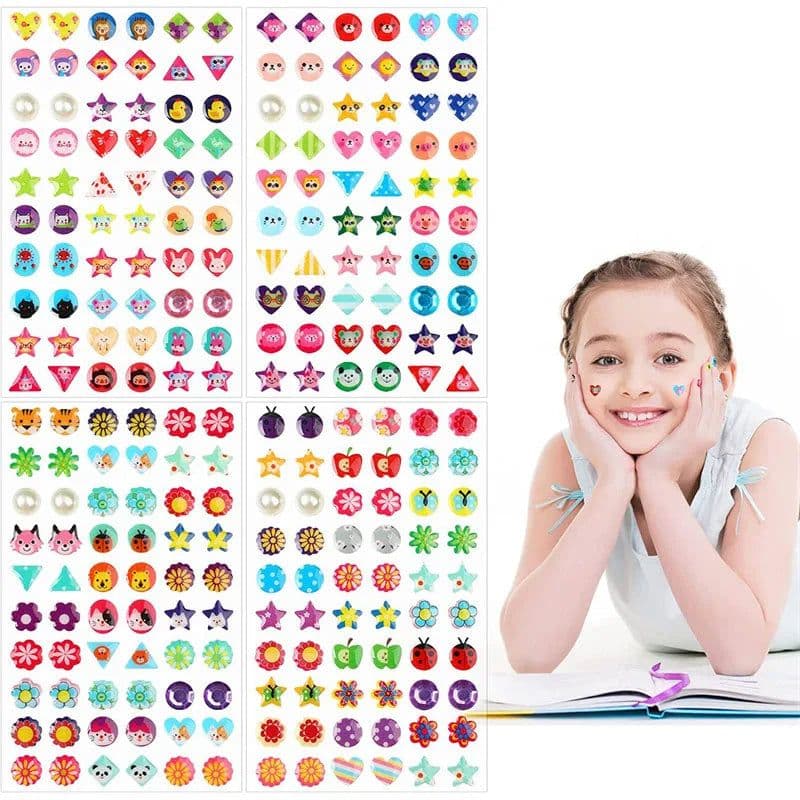 image-3D Gem Sticker Earrings - Glittery Sparkle Self-Adhesive Stickers - 60/180/300Pcs