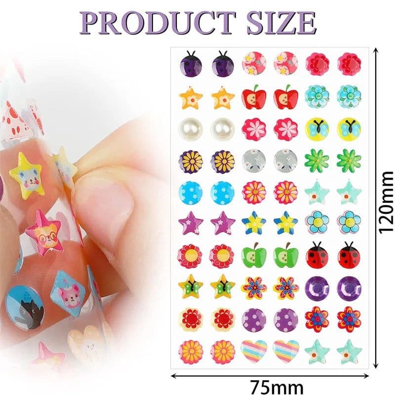 image-3D Gem Sticker Earrings - Glittery Sparkle Self-Adhesive Stickers - 60/180/300Pcs