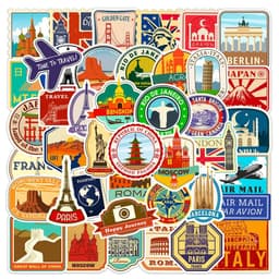 image-GOGOTU Waterproof World Landmark Travel Stickers - Cool Decals for Luggage