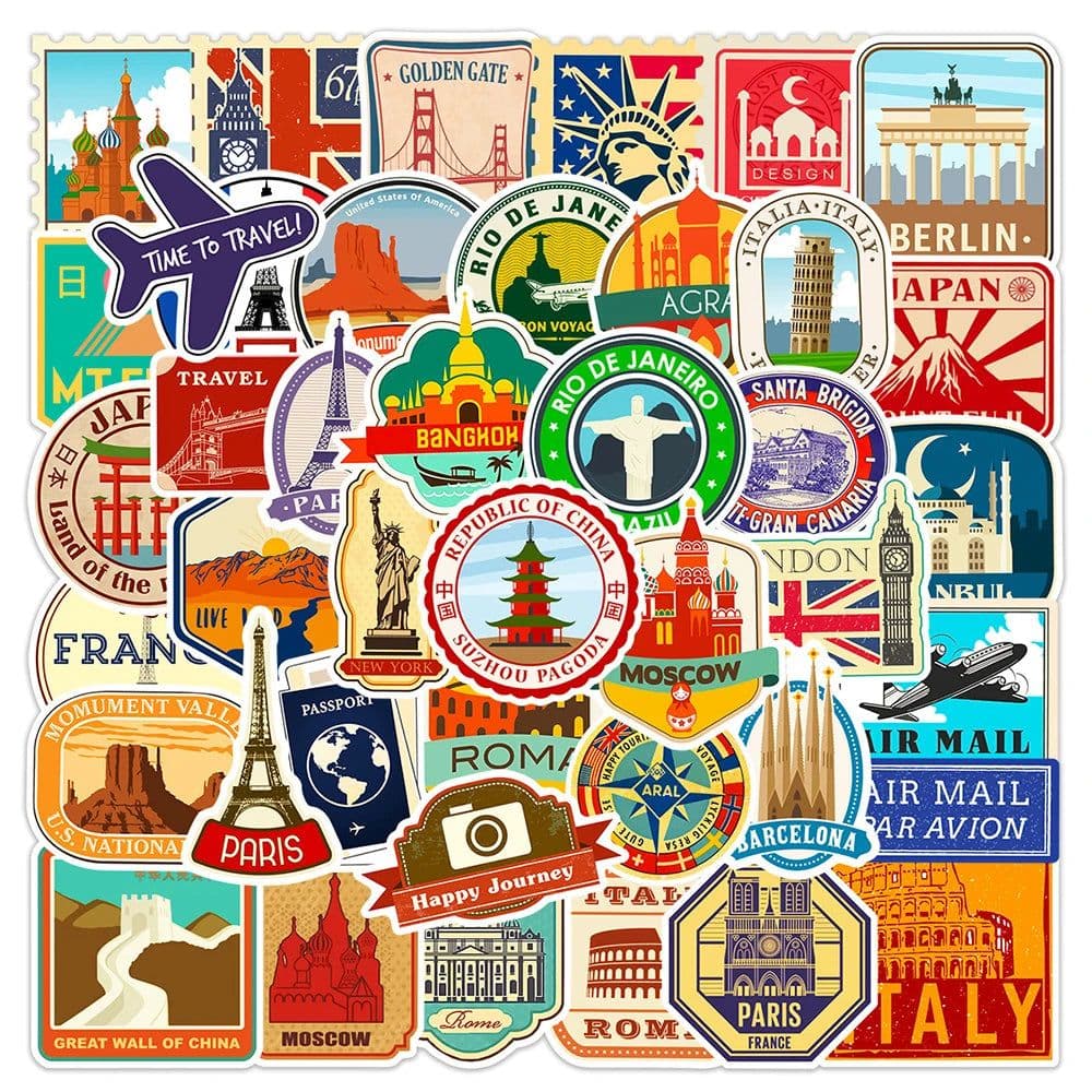 image-GOGOTU Waterproof World Landmark Travel Stickers - Cool Decals for Luggage