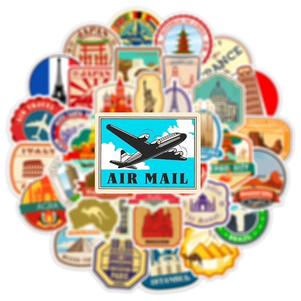image-GOGOTU Waterproof World Landmark Travel Stickers - Cool Decals for Luggage