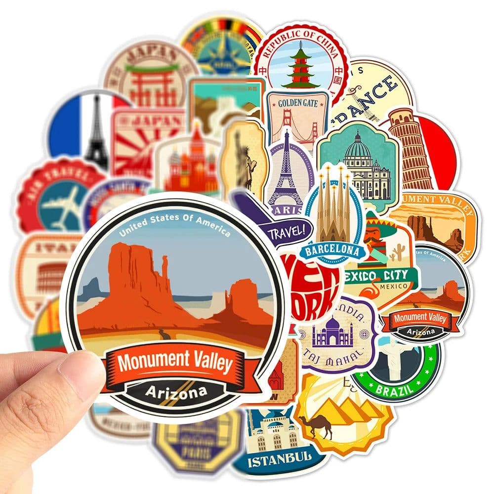 image-GOGOTU Waterproof World Landmark Travel Stickers - Cool Decals for Luggage