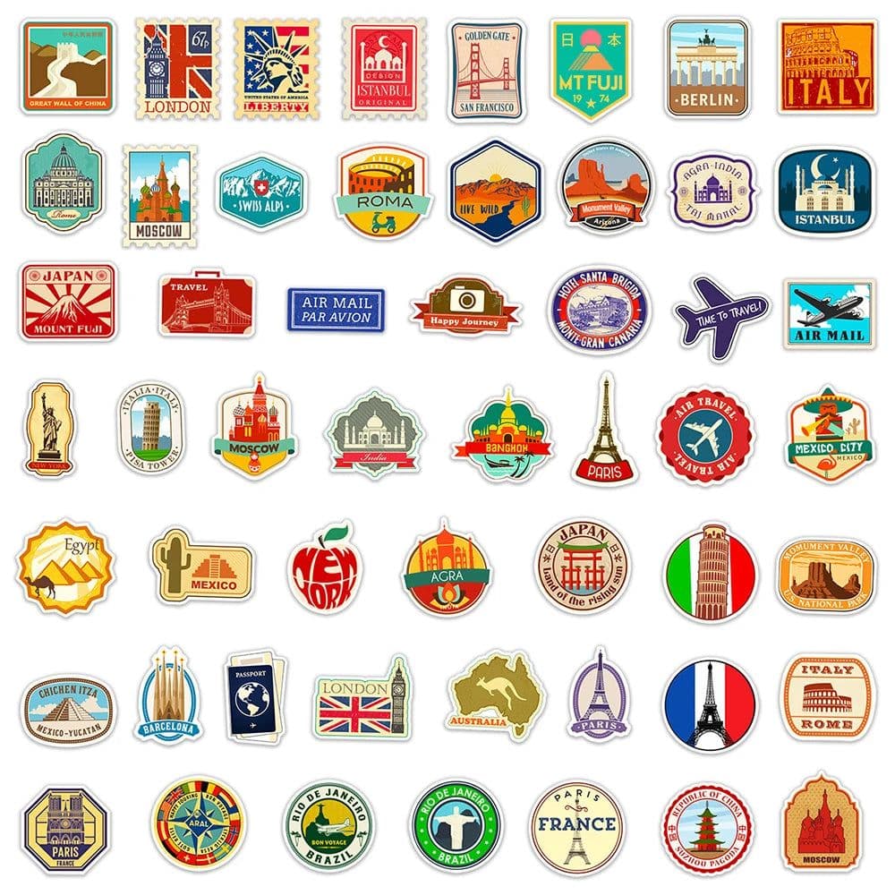 image-GOGOTU Waterproof World Landmark Travel Stickers - Cool Decals for Luggage