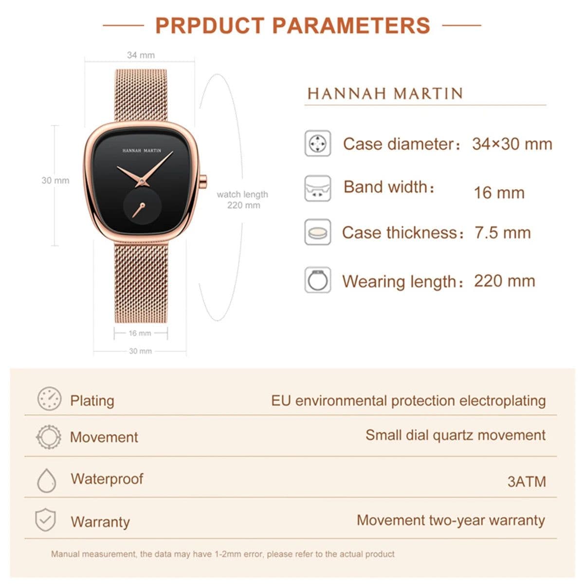 image-Hannah Martin Quartz Watch - Fashionable Design & Durable Features