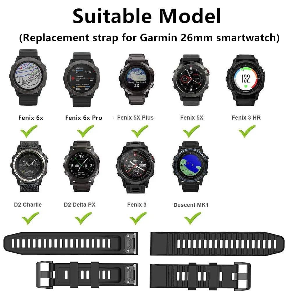 image-Hero Iand 26mm Silicone Quick Release Watch Strap for Garmin Fenix Series
