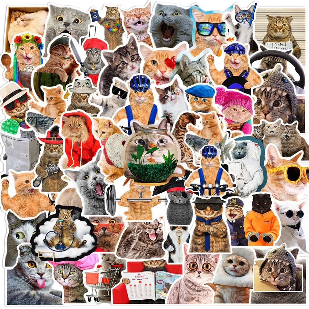 image-Cute Kawaii Meme Cat Stickers - Waterproof Decals for Laptops & Suitcases