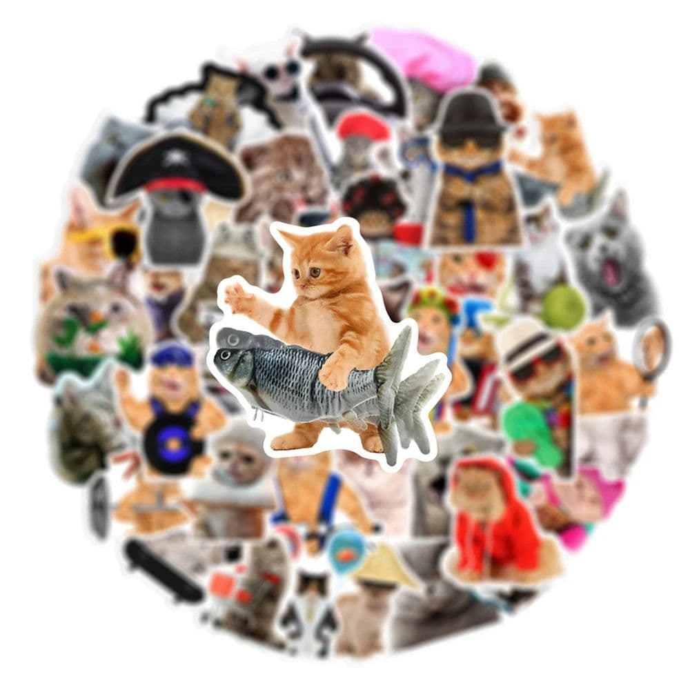 image-Cute Kawaii Meme Cat Stickers - Waterproof Decals for Laptops & Suitcases
