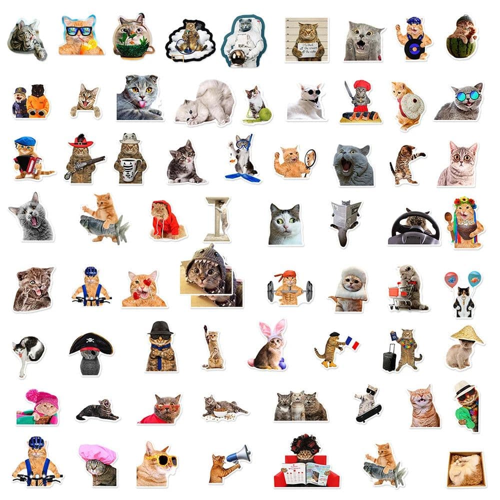 image-Cute Kawaii Meme Cat Stickers - Waterproof Decals for Laptops & Suitcases