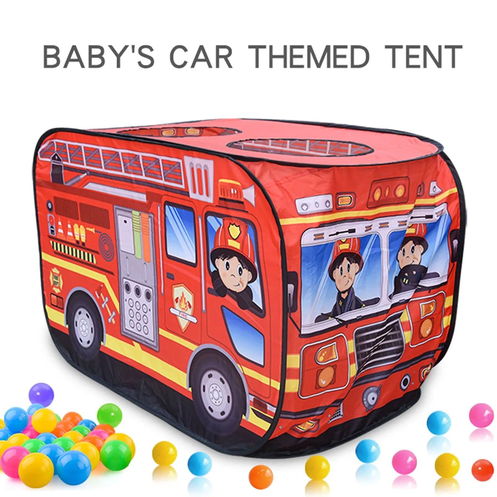 image-Children's Fire Truck Tent House - Indoor & Outdoor Play with Sunroof