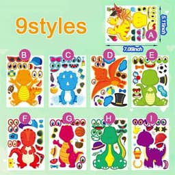 image-Dinosaur Make A Face Stickers - Fun Reusable Puzzle Sticker for Kids
