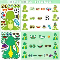 image-Dinosaur Make A Face Stickers - Fun Reusable Puzzle Sticker for Kids