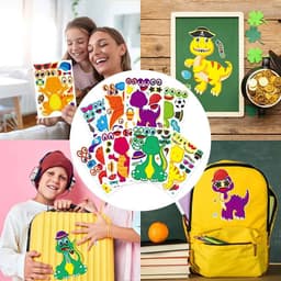 image-Dinosaur Make A Face Stickers - Fun Reusable Puzzle Sticker for Kids