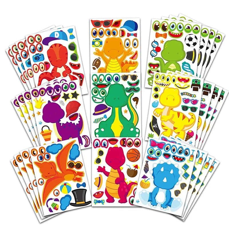 image-Dinosaur Make A Face Stickers - Fun Reusable Puzzle Sticker for Kids