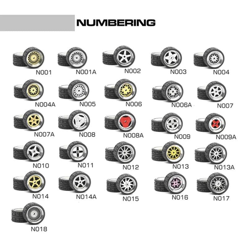 image-Carlomo 1/64 Metal Wheels with Rubber Tires for Model Car Enhancement