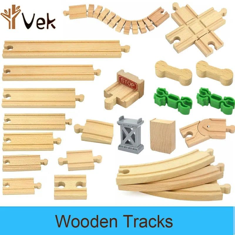 image-VEK Wooden Railway Track Accessories - Eco-Friendly Educational Car Toys