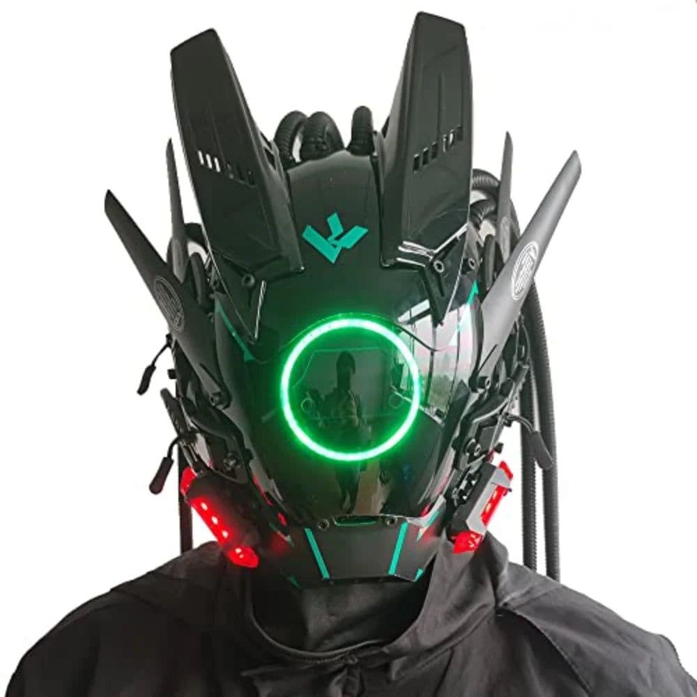 image-JAUPTO Cyberpunk Mask with LED Lights for Fantasy Role-Playing Events