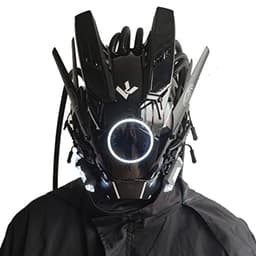 image-JAUPTO Cyberpunk Mask with LED Lights for Fantasy Role-Playing Events