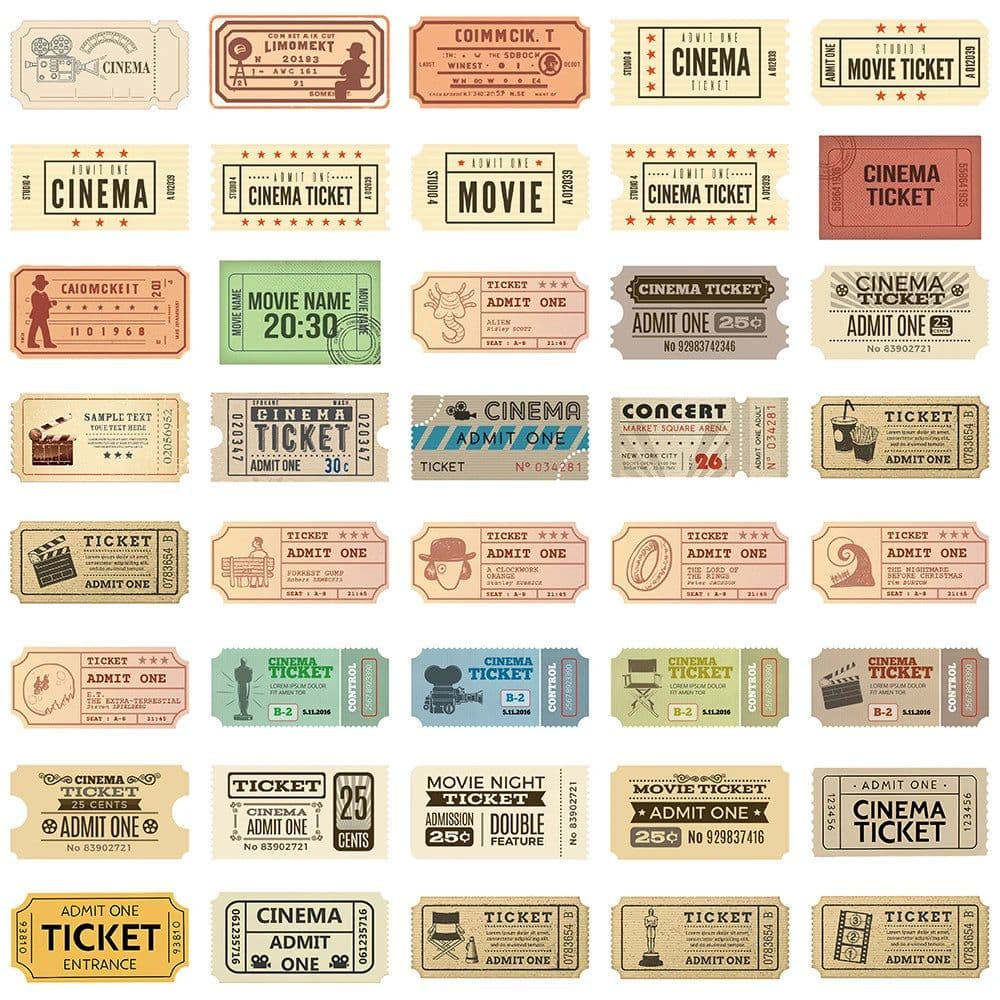 image-Ritnow Vintage Movie Tickets Stickers - Waterproof Decorative Anime Decals