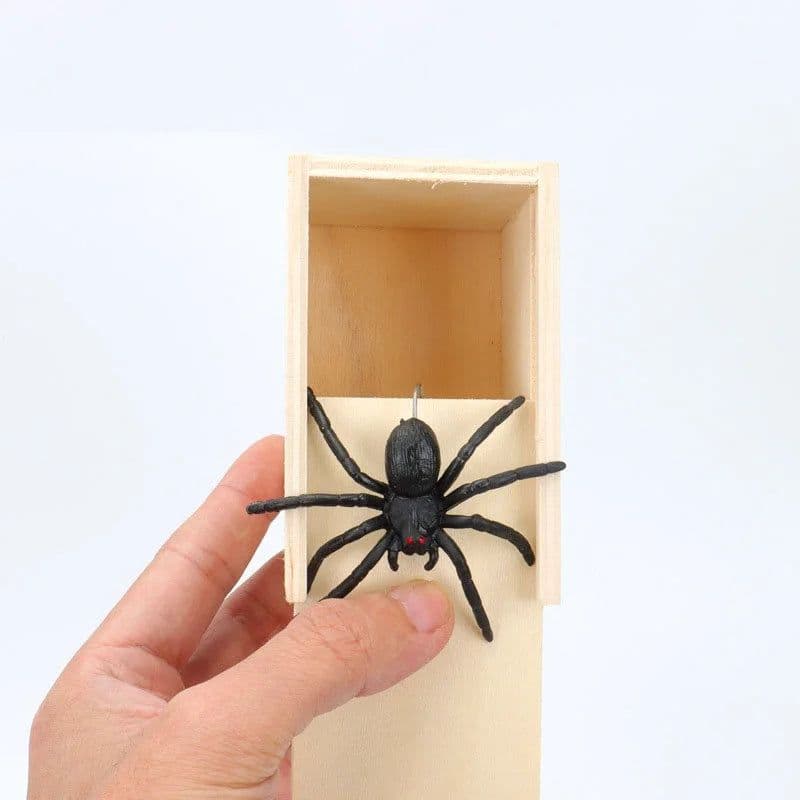 image-Wooden Mini Spider Prank Box - Fun Scare Toy for Kids & Adults Halloween Gift
