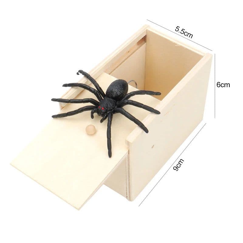 image-Wooden Mini Spider Prank Box - Fun Scare Toy for Kids & Adults Halloween Gift