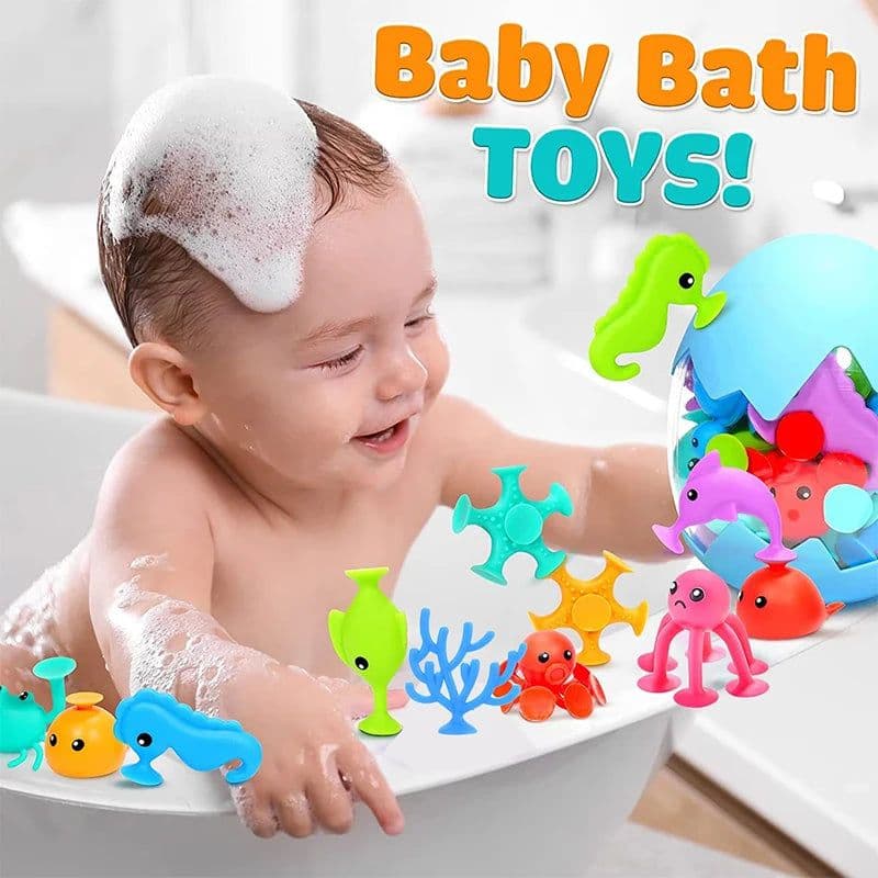 image-Creative Suction Cup Building Blocks for Kids - Safe Silicone Bath Toy