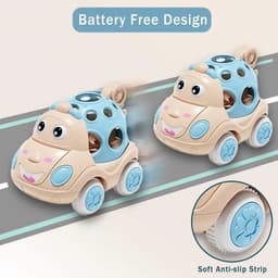 image-Baby Car Toys - Friction Powered Soft Rubber Vehicle for Infants 6-12 Months