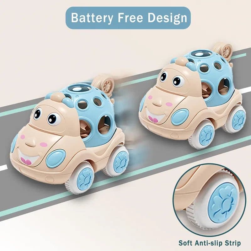 image-Baby Car Toys - Friction Powered Soft Rubber Vehicle for Infants 6-12 Months
