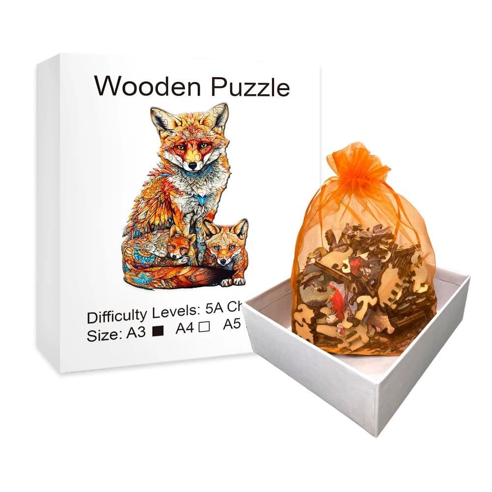 image-Warm Fox Family 3D Wooden Puzzle - Creative Gift for All Ages