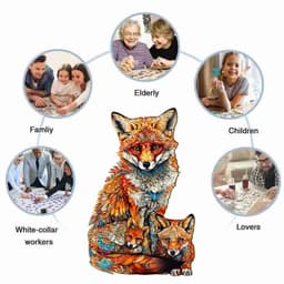 image-Warm Fox Family 3D Wooden Puzzle - Creative Gift for All Ages